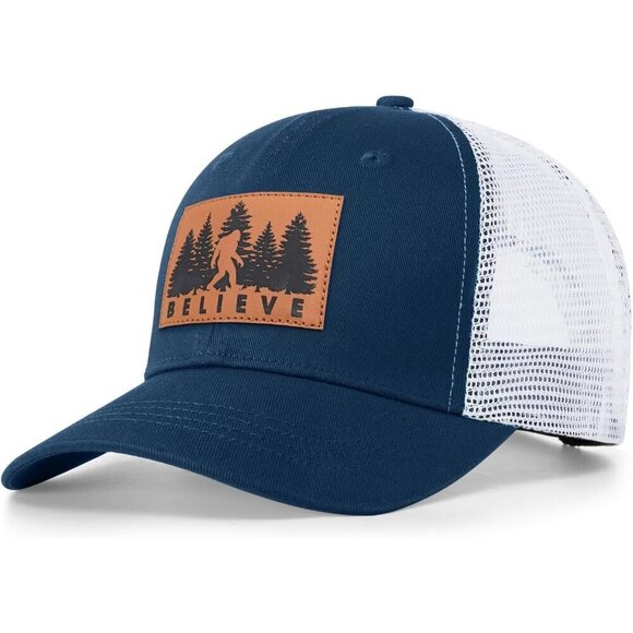 🆕Men Blue Mesh Bigfoot Leather Cap Snapback Sasquatch for Hunting & Hiking Hat - Picture 1 of 7